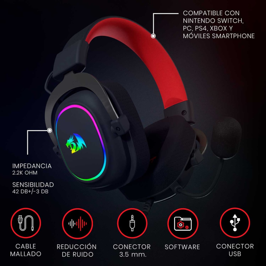 Redragon Zeus X Black H510 RGB - imagen 7