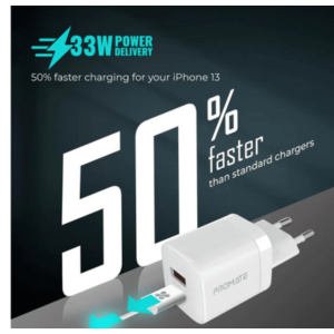 PROMATE POWERPORT-33.EU-WT CARGADOR PARED 33W USB-C/A QC3.0