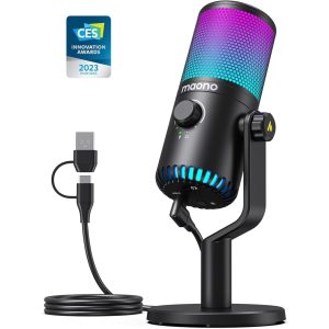 Micrófono MAONO tipo condensador DM30 RGB negro