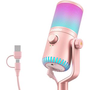Micrófono MAONO tipo condensador DM30 RGB rosa