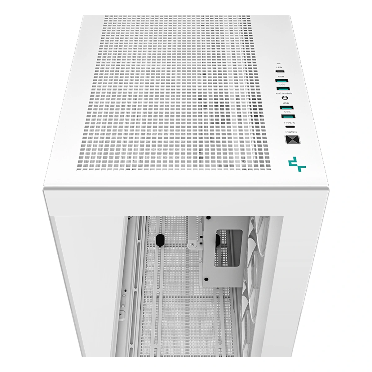 DeepCool CH780 WH blanco - detalle de conexiones superiores