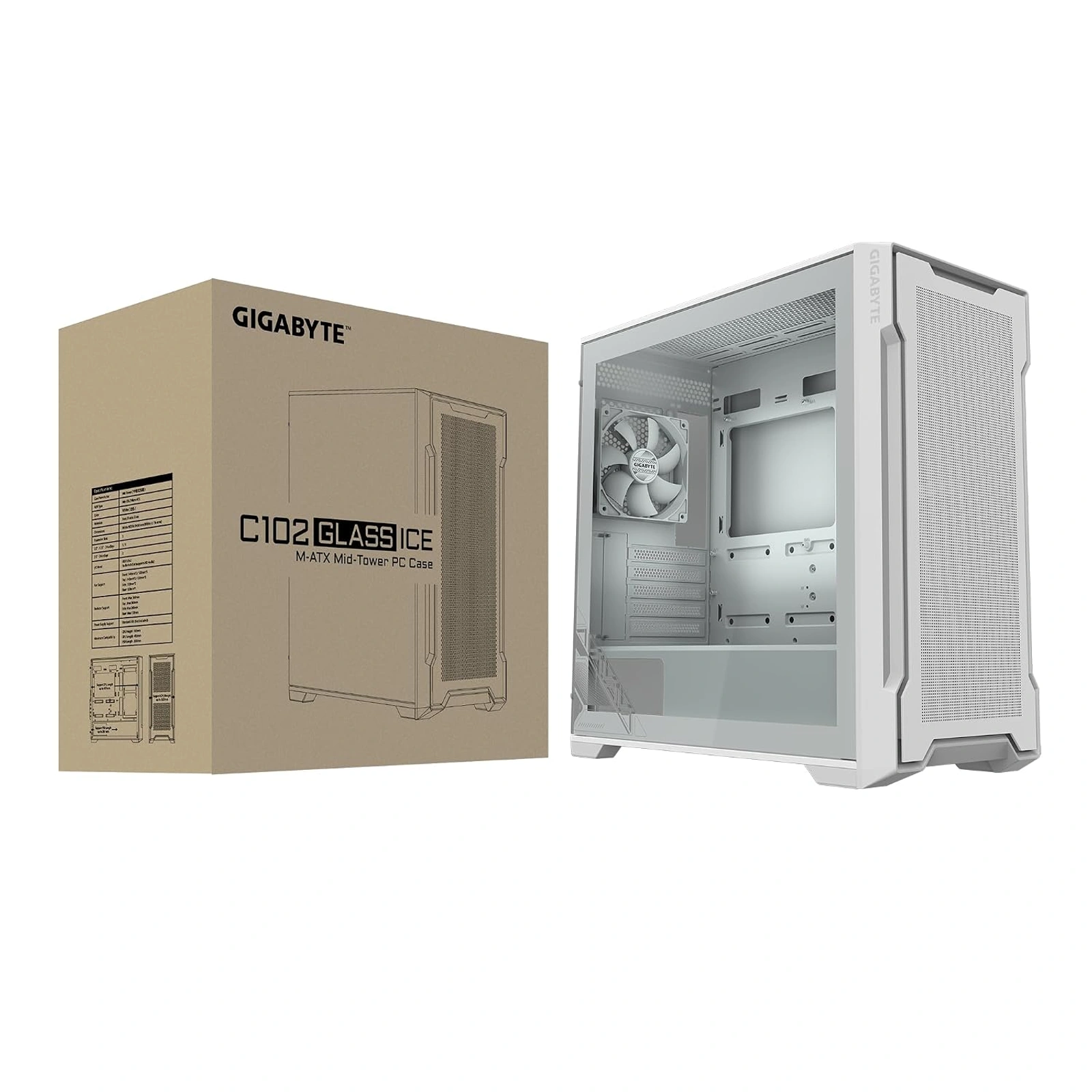 Gabinete Gigabyte C102 Glass ICE Micro ATX 2 Fans Blanco