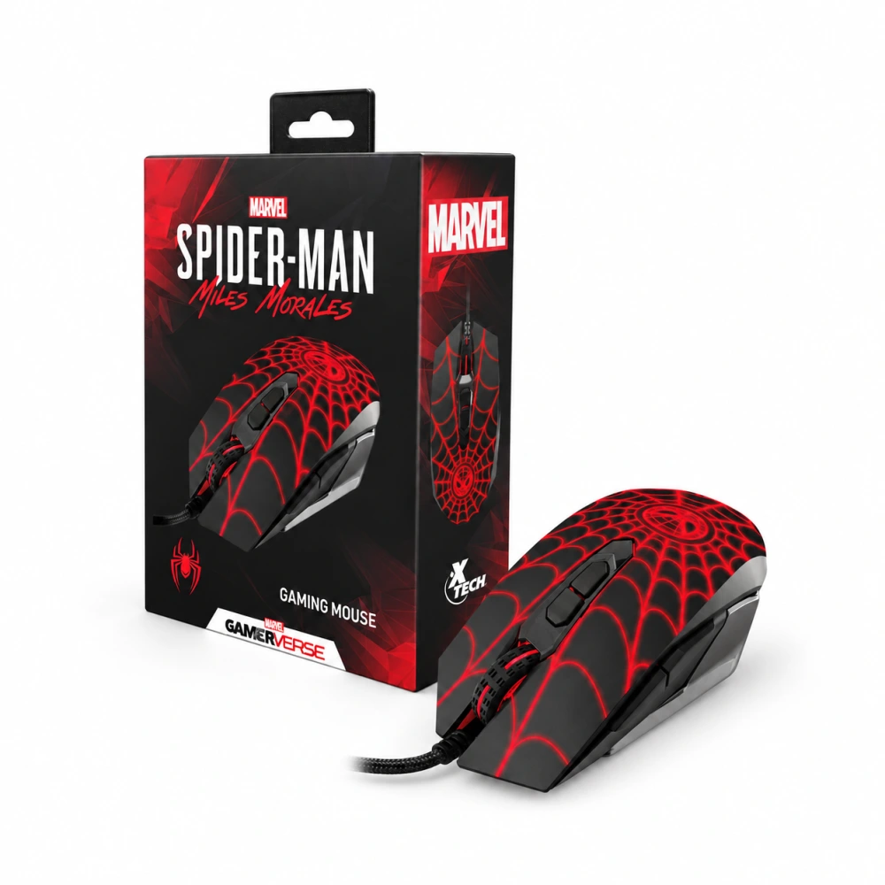 Mouse Xtech XTM-M520SM USB Marvel Spider-Man negro/rojo con su empaque