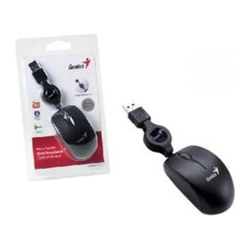 Mouse mini Genius retráctil USB negro con su empaque