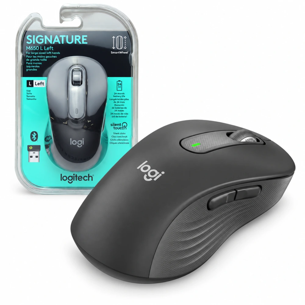 Mouse inalámbrico Logitech M650 L Signature para zurdos grafito con su empaque