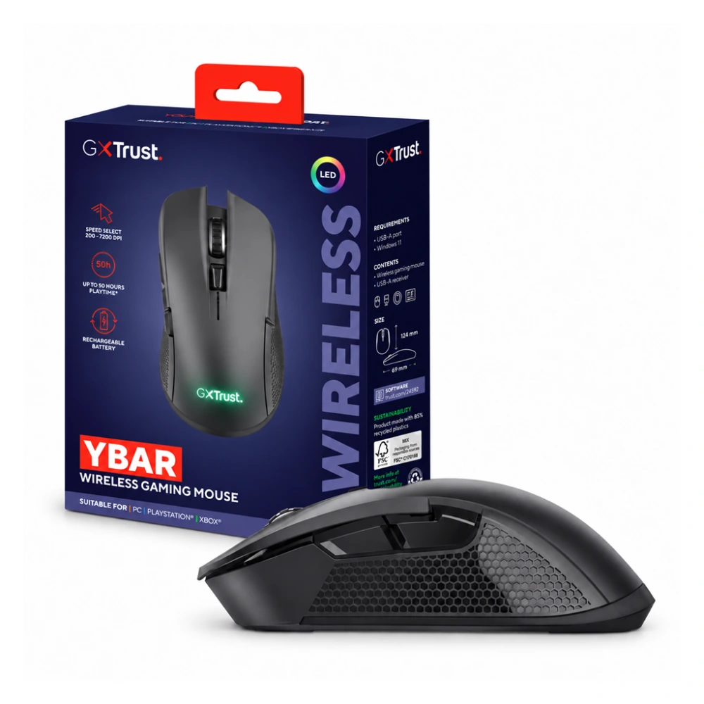 Mouse inalámbrico Trust GXT 923 Ybar con su empaque