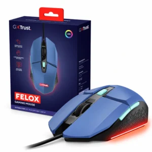 Mouse Trust GXT 109 Felox RGB azul con su empaque