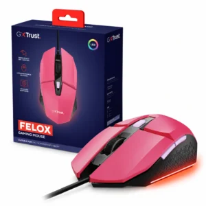 Mouse Trust GXT 109 Felox RGB rosa con su empaque
