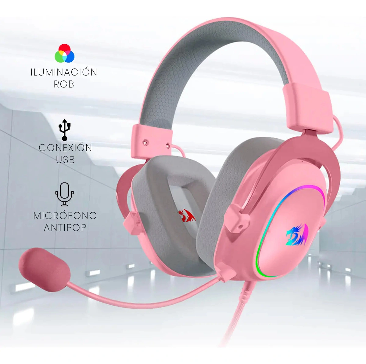 Auricular Redragon H510 Zeus X RGB rosa - imagen 3