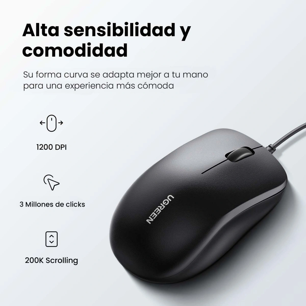 Combo UGREEN Teclado y Mouse Membrana Ingles negro/verde - imagen 3