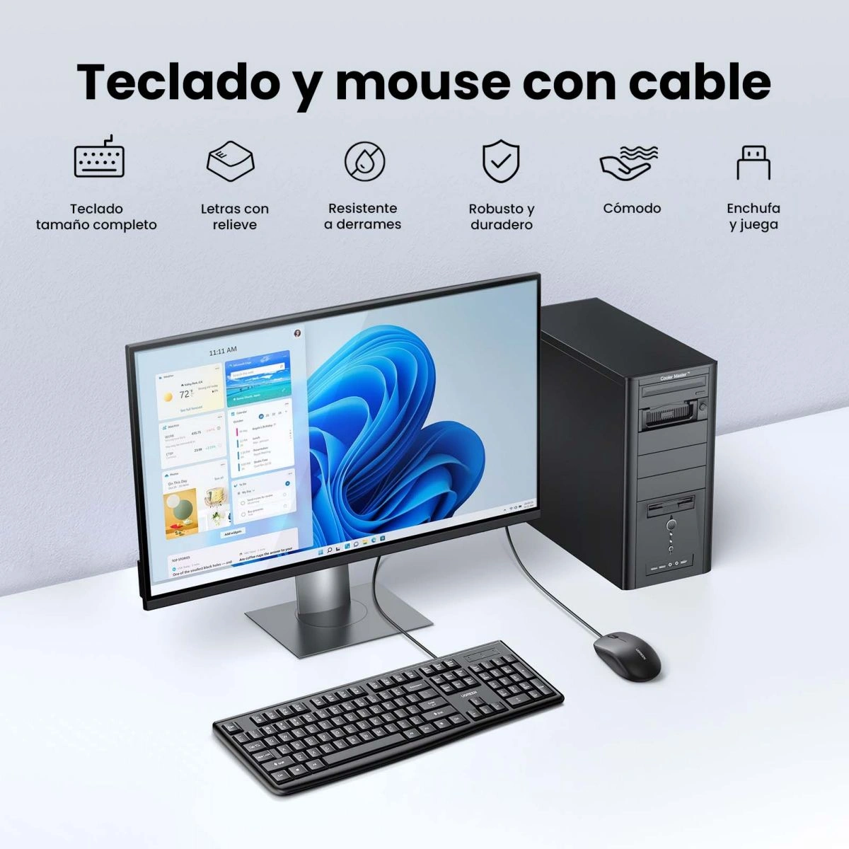 Combo UGREEN Teclado y Mouse Membrana Ingles negro/verde - imagen 4