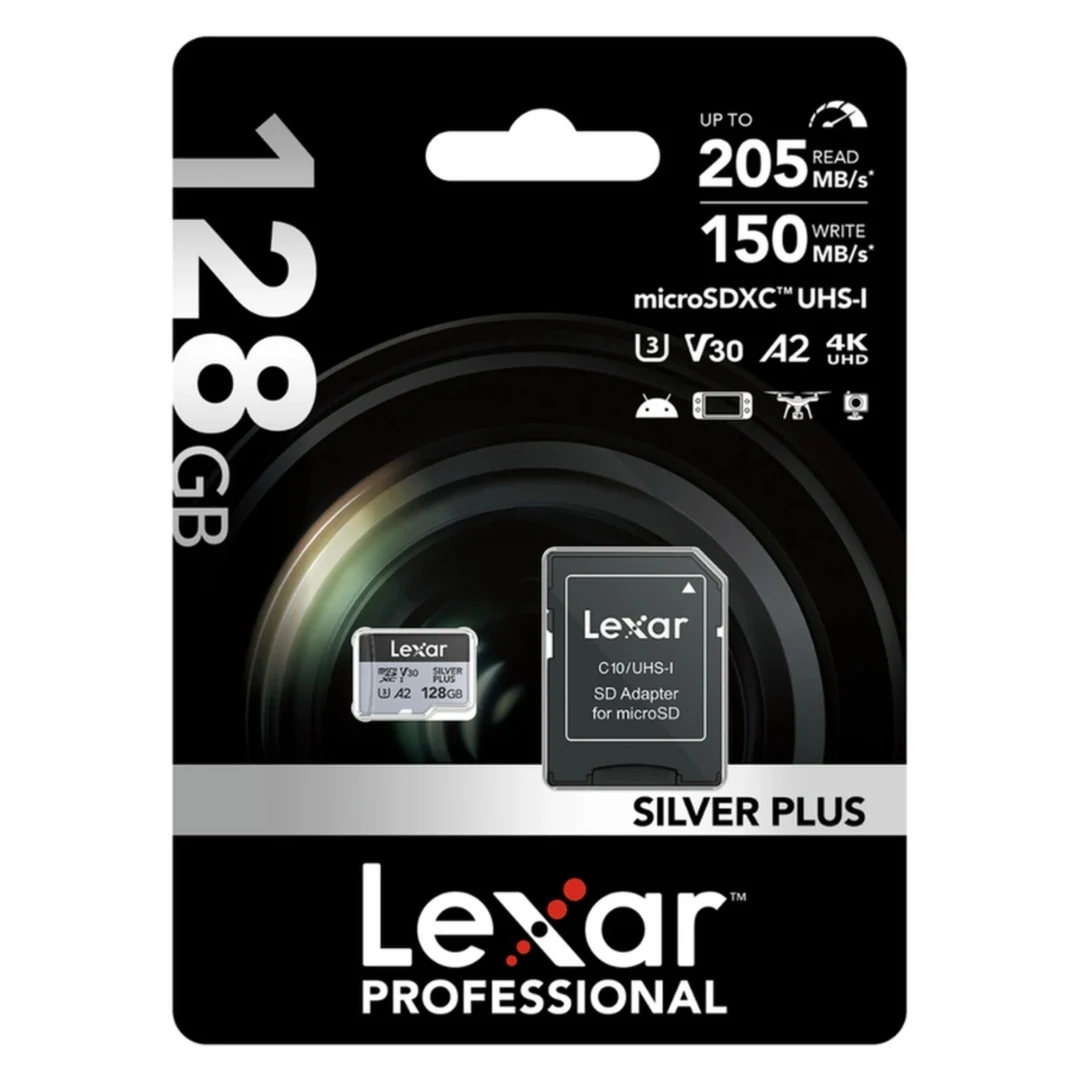 Memoria microSDXC Lexar Silver Plus 128GB V30 A2 con adaptador