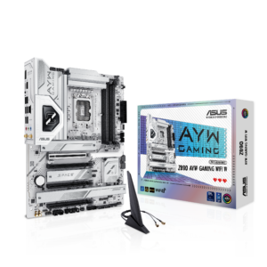 ASUS Z890 AYW Gaming WiFi W blanca con su caja y antena WiFi