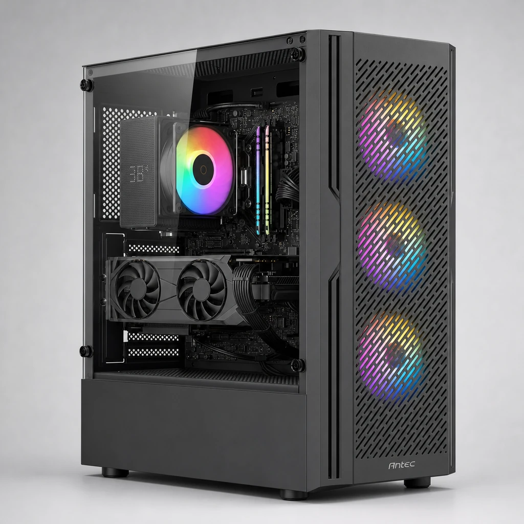 PC Gamer armada en gabinete Antec AX20 Elite con placa de video