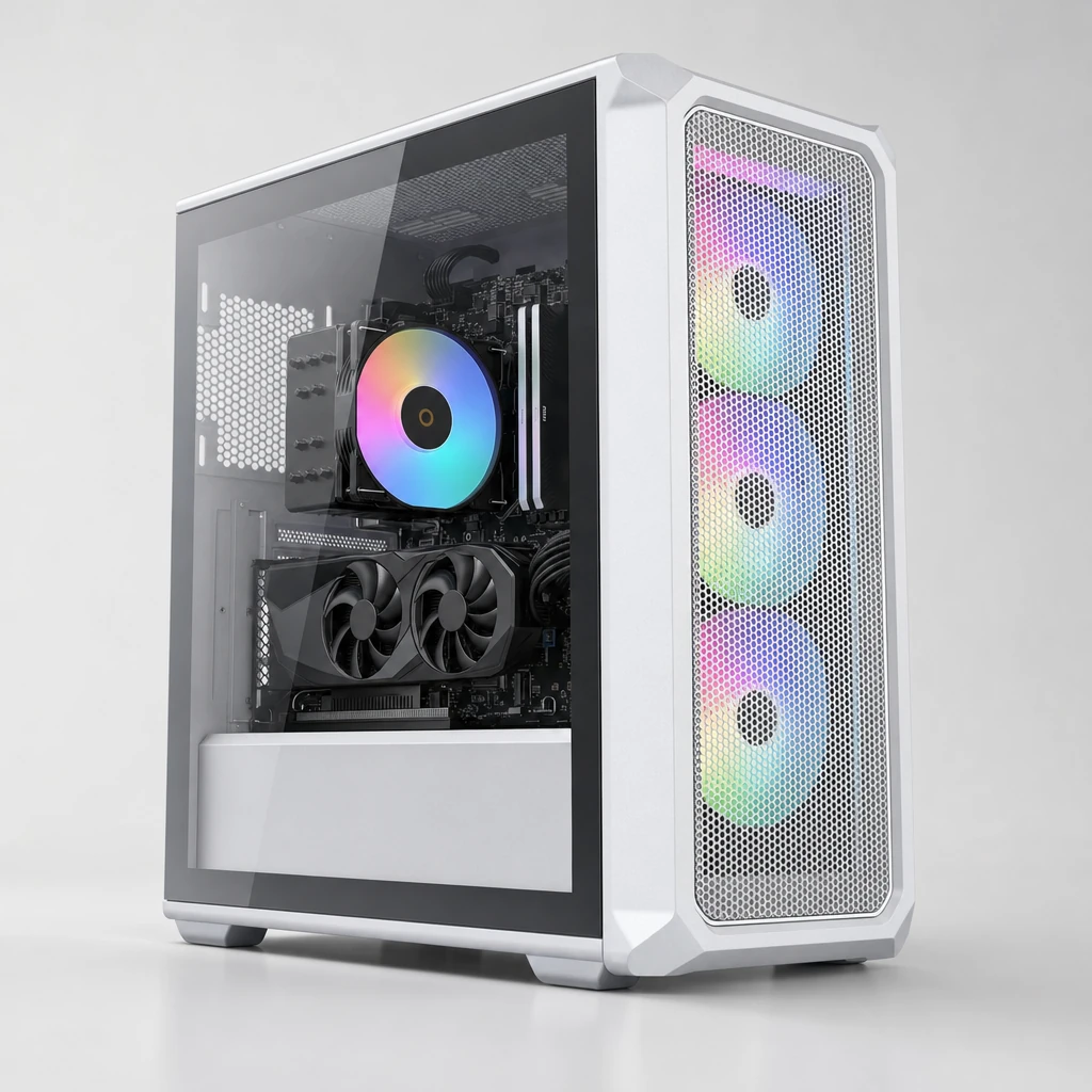PC Gamer armada en gabinete Cougar Archon 2 Mesh White con cooler de aire ARGB
