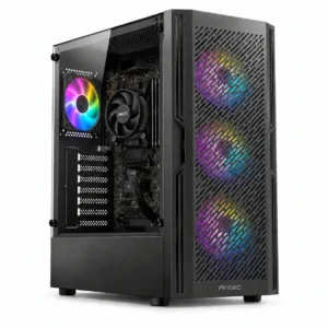 PC Gamer Ryzen 5 3400G en gabinete Antec AX20 con cooler AMD de stock, con ventilador RGB trasero